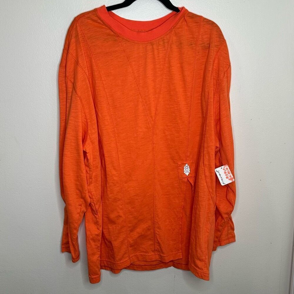 NWT FP Free People Movement Orange Oversized Side Slit Top Long Sleeves sz Large - Picture 2 of 10